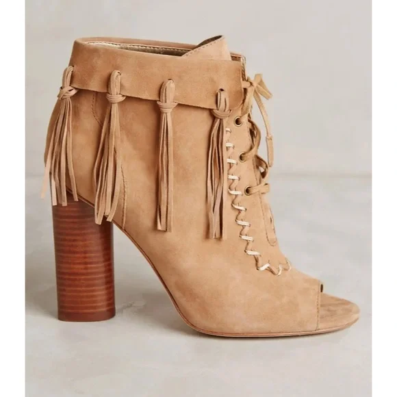 Cynthia Vincent Nailed Fringe Open Toed Booties - SZ 9.5 - New W/O Box - Picture 3 of 14